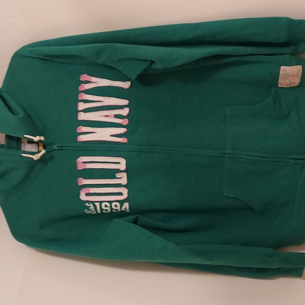 Old Navy, green hooded sweatshirt, zip-up size: Large